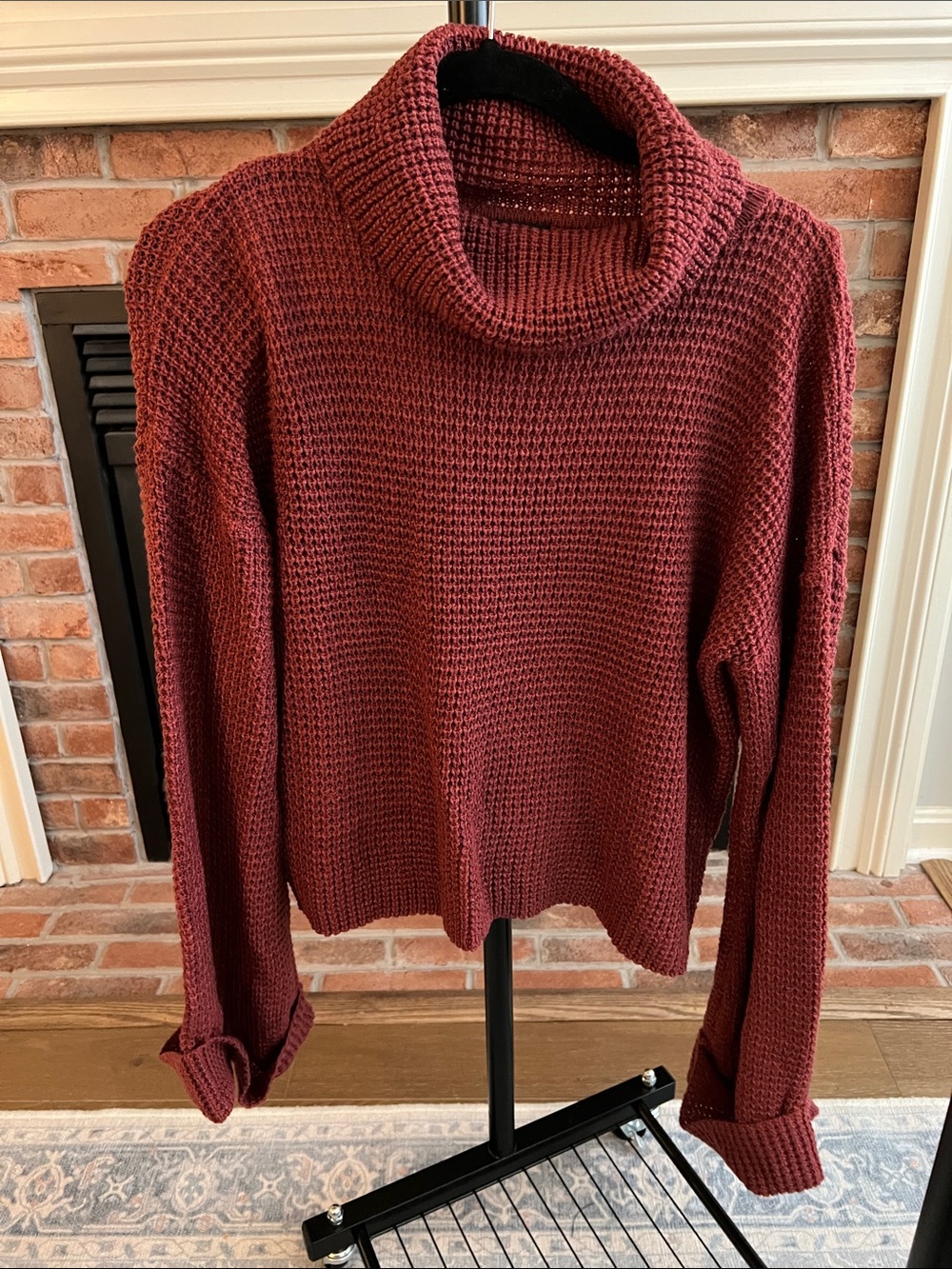 SHEIN Burgundy Cowl Neck Chunky Knit Sweater